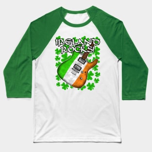 St Patricks Day Electric Guitar Irish Flag Baseball T-Shirt